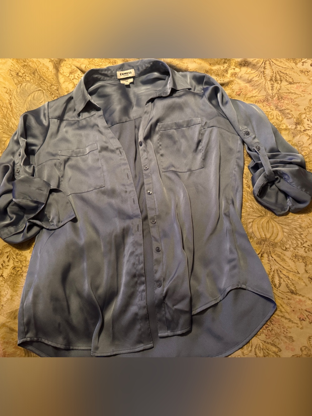 Express Silky Slate Blue Button-Up Blouse